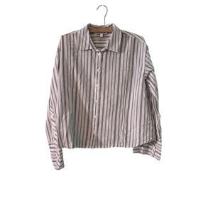 Elizabeth and James Womens Large Wide Cuff Striped Cotton Long Sleeve Shirt